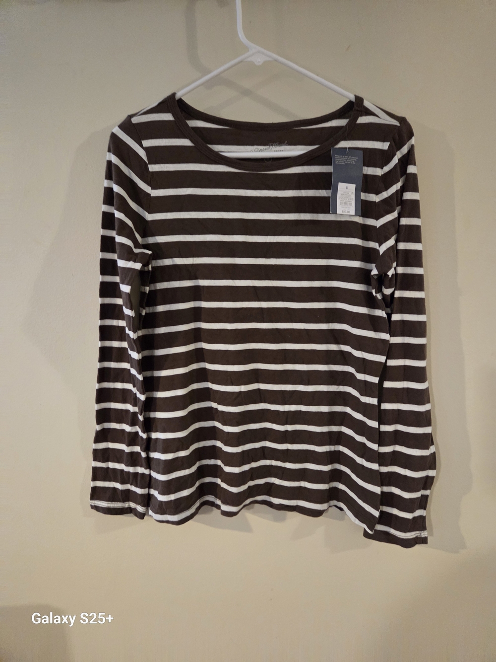 Universal Thread Brown & White Striped Long-Sleeve Crewneck